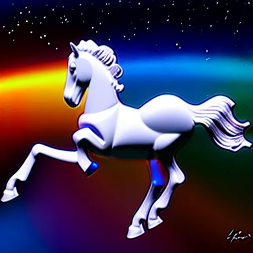 Image similar to a plastic horse toy is dancing on astronaut, concept art, fantasia photo