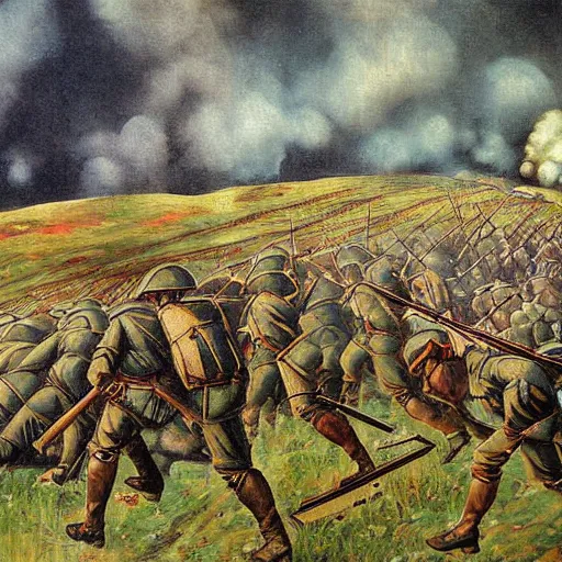 Prompt: Battle of the Somme painting 1916