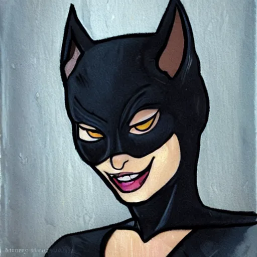 Prompt: portrait of catwoman doing funny faces