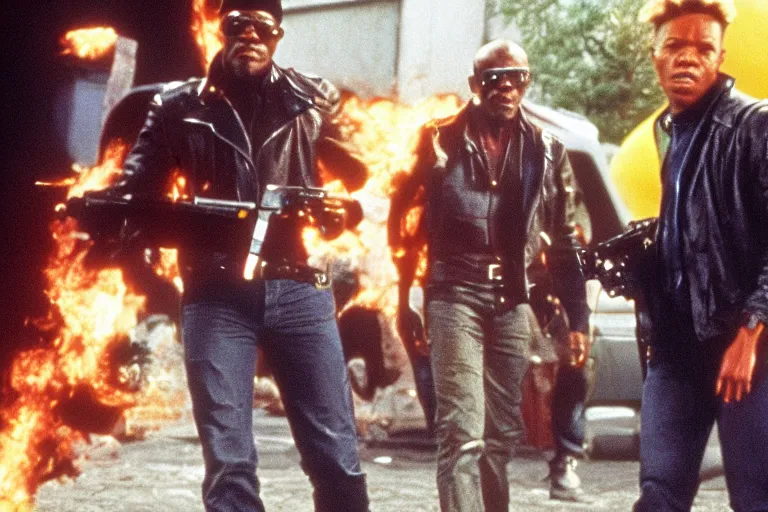 Image similar to Samuel L. Jackson plays Terminator and saves pikachu, scene from the film