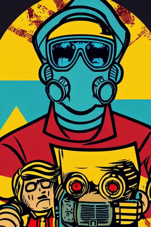 Image similar to fallout 7 6 retro futurist illustration art by butcher billy, sticker, colorful, illustration, highly detailed, simple, smooth and clean vector curves, no jagged lines, vector art, smooth andy warhol style