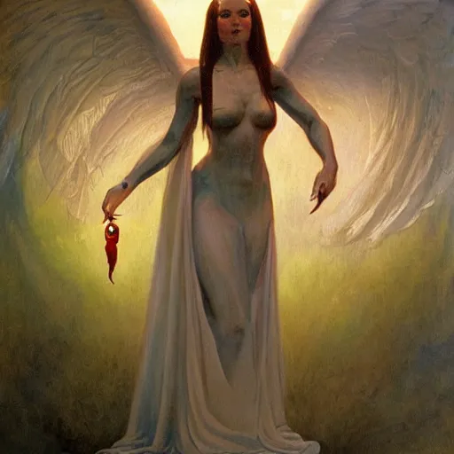 Prompt: portrait of a angelic woman and her demonic pet, by Gerald Brom