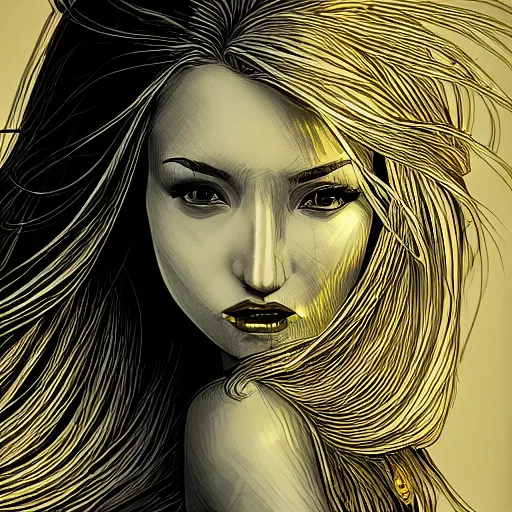 Image similar to gold and silver tones, cybernetic princess, style of moebius, james jean, mcbess, long glowing ethereal hair, cinematic, highly detailed, award winning, 8 k photorealistic