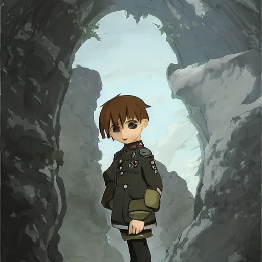 Prompt: beautiful little arian boy in nazi uniform. made in abyss art style, inspired by kris from deltarrune, cute detailed artwork, anatomically correct, soft details, ilya kuvshinov, reflection, perfect composition, portrait, illumination, digital art, detailed anime soft face, symmetrical face, western comic, illustration
