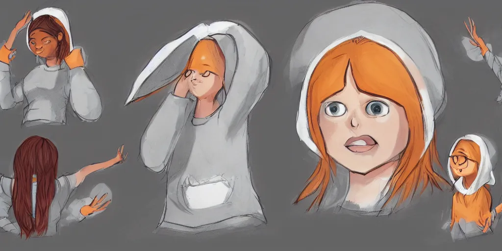 Image similar to women, dark skin, ginger, cartoon, sweatshirt, concept art, concept art, bunny ears,