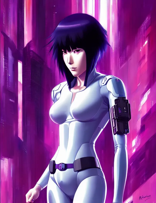 Image similar to a fullbody portrait of motoko kusanagi ghost in the shell, finely detailed features : : gits sac twenty forty five netflix : : by ilya kuvshinov, rossdraws, artgerm, sola digital arts, production ig, anti aliasing, raytracing : :