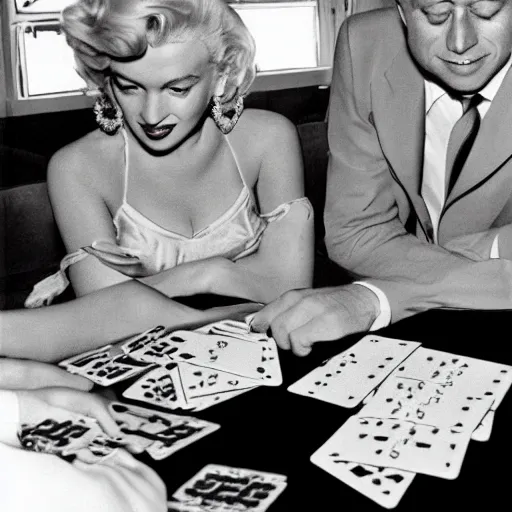 Image similar to a highly detailed photo of marilyn monroe and jfk playing yu - gi - oh