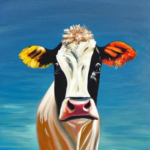 Prompt: a painting of a cow in the ocean, art