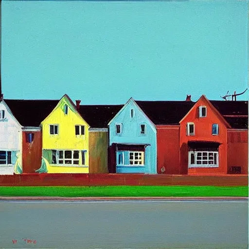 Image similar to “Wayne thiebaud painting of streets and houses”