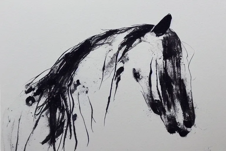 Image similar to serene horse, ink aribrush painting on white background