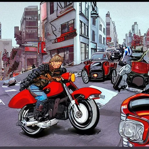 Image similar to akira style motorcycles in the streets of san francisco in 2 0 4 8