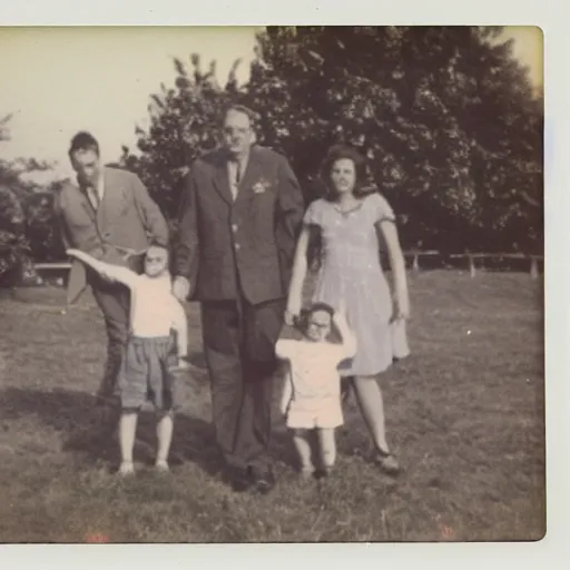 Prompt: polaroid photo of a family on holiday during Dday