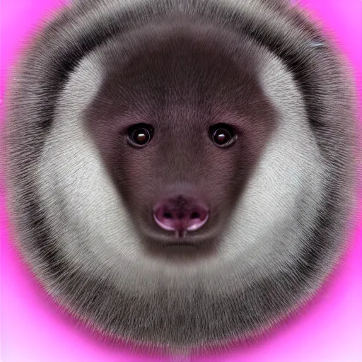 Image similar to white mink with big circle of pink bacteria circle around the neck matte art unreal engine hd 8k starring at camera symmetrical mink face bacteria matte portrait photo cute plasmid