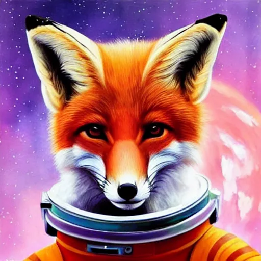 Prompt: portrait of a cute fox as an astronaut in a spaceship that has been to war and is in rough shape, had an eye patch:: in the style of charlie bowater, artgerm, realistic:: oil painting::