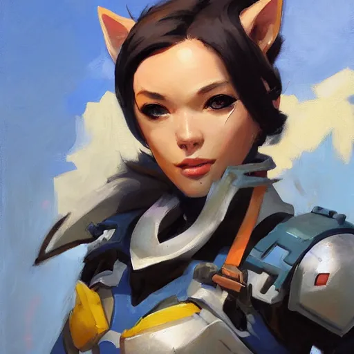 Image similar to greg manchess portrait painting of partially armored purrfect protagonist cat as overwatch character, medium shot, asymmetrical, profile picture, organic painting, sunny day, matte painting, bold shapes, hard edges, street art, trending on artstation, by huang guangjian and gil elvgren and sachin teng