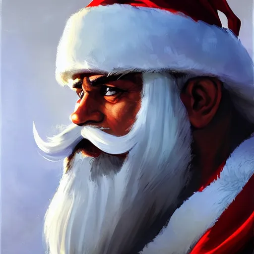 Image similar to greg manchess portrait painting of fully armored santa claus as overwatch character, medium shot, asymmetrical, profile picture, organic painting, sunny day, matte painting, bold shapes, hard edges, street art, trending on artstation, by huang guangjian and gil elvgren and sachin teng