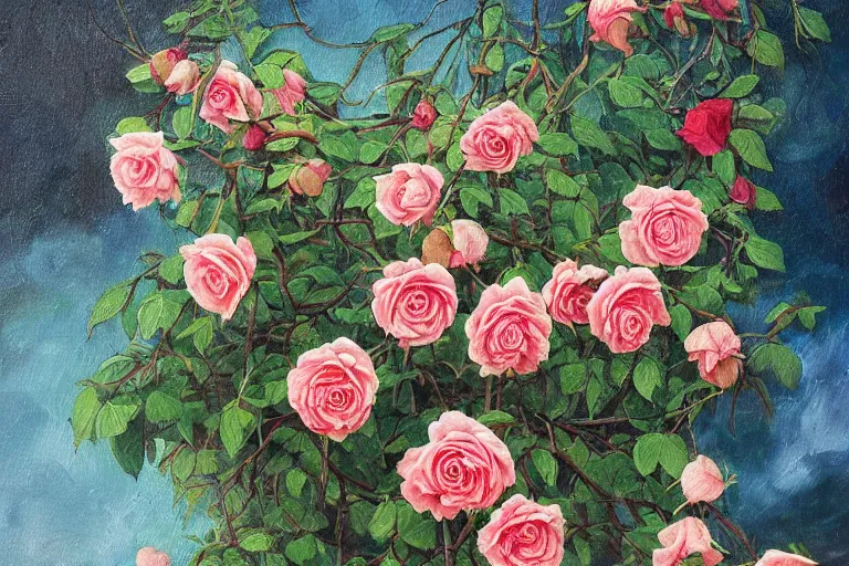 Image similar to where the wild roses grow, intricate highly detailed oil painting