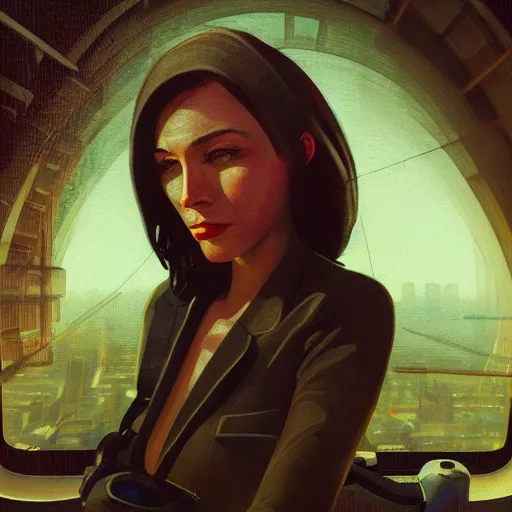 Image similar to detailed face of a woman, clockwork, moment, tectonic sky, skydome, bullet train, turbines, utopian, tech noir, wet reflections, prism, atmospheric, ambient, pj crook, syd mead, livia prima, greg rutkowski, nick alm, casey baugh