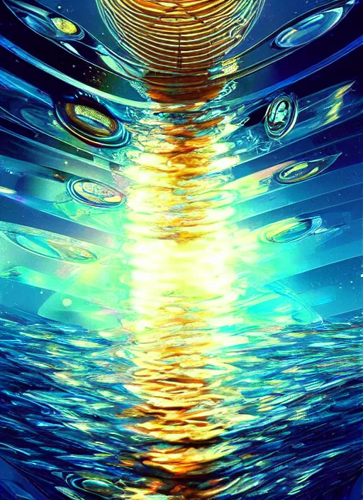 Image similar to air, water, refraction, reflections, mirrors, prisms, sunlight, glowing lights!! intricate elegant, highly detailed, digital painting, artstation, concept art collage, smooth, sharp focus, art by eyes reflecting into eyes reflecting to infinity