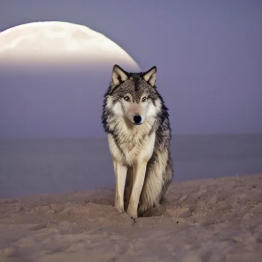 Image similar to wearwolf, tall, begging for a bowl of flour, at night full moon