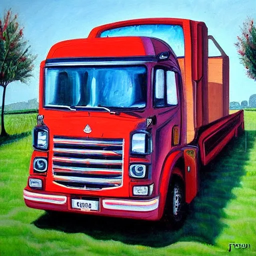 Image similar to an awesome painting with a camion by peter klasen