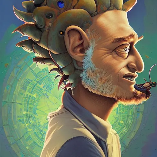 Image similar to successful mohawk projector portrait by gaston bussierre and charles vess and james jean and erik jones and rhads, inspired by rick and morty, epic, funny, huge scale, beautiful fine face features, intricate high details, sharp, ultradetailed