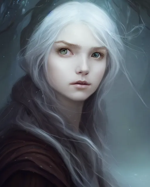 Image similar to highly detailed vfx - portrait of a gentle ghost, wonderful eyes, long hair, deep focus, d & d, fantasy, refined, elegant, high detail, digital painting, artstation, concept art, matte, clear focus, illustration, hearthstone, art from artgerm and greg rutkowski, fuji choco, victoria gavrilenko and hoang power line