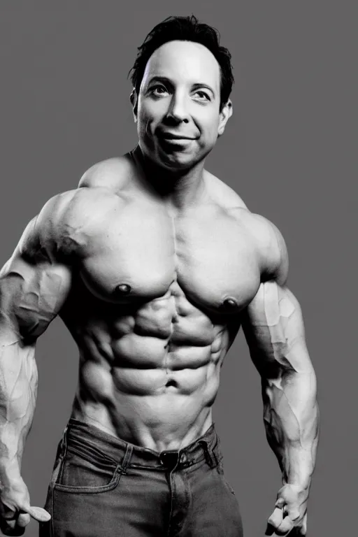 Image similar to Sam Riegel is a jacked muscle builder gigachad, grayscale photography, Critical Role