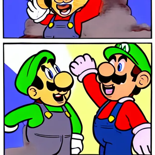 Image similar to mario screaming at luigi for hitting on princess peach