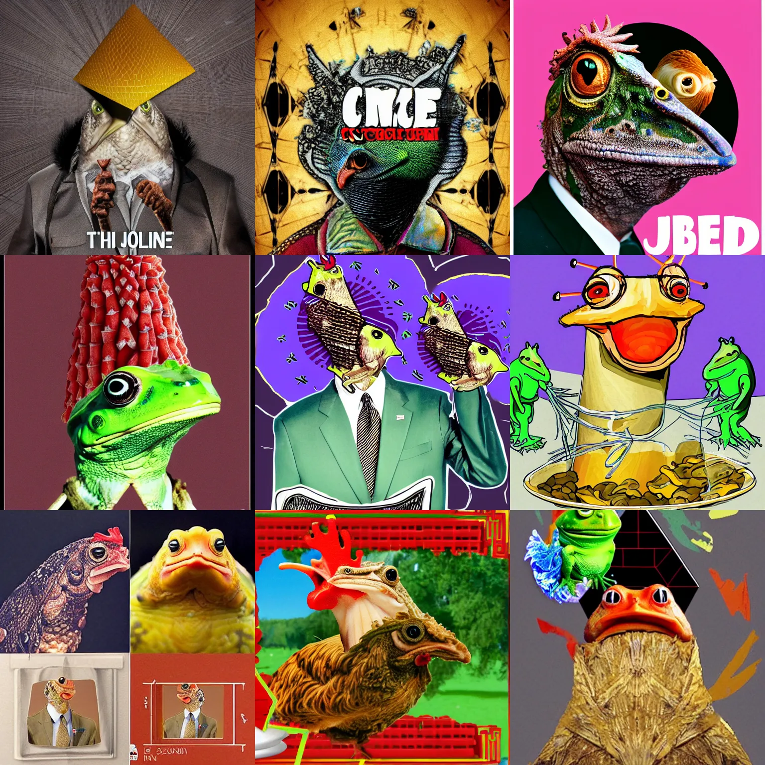 Prompt: surreal meme chicken hope horse void time frog meme guy Joe biden intricate cone goblin photoshop nonsense surreal meme