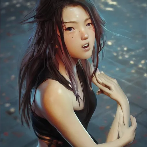 Prompt: demonic!! evil seductive fourteen year old japanese girl, tomboy, evil smile, freckles!!!, fully clothed, hypnotic eyes, highly detailed, digital painting, artstation, concept art, sharp focus, illustration, cinematic lighting, art by artgerm and greg rutkowski and alphonse mucha