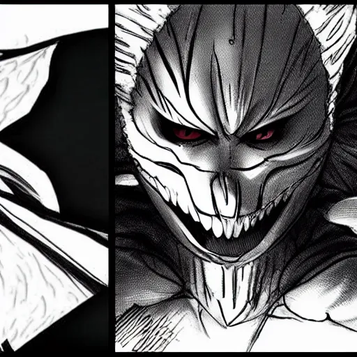 Image similar to Ichigo Merged Hollow Form in berserk manga style