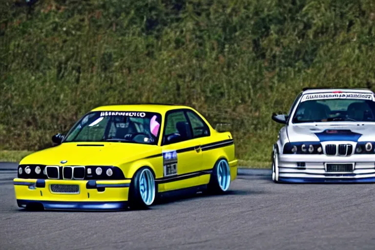 Image similar to minion drifting an e36 bmw