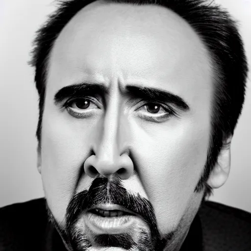 Image similar to Nicolas Cage portrait from a mall photography studio