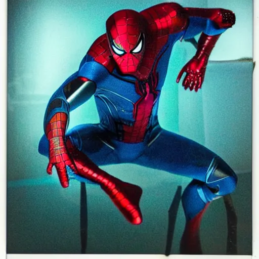 Image similar to a single iron man and spider - man hybrid, dslr, polaroid