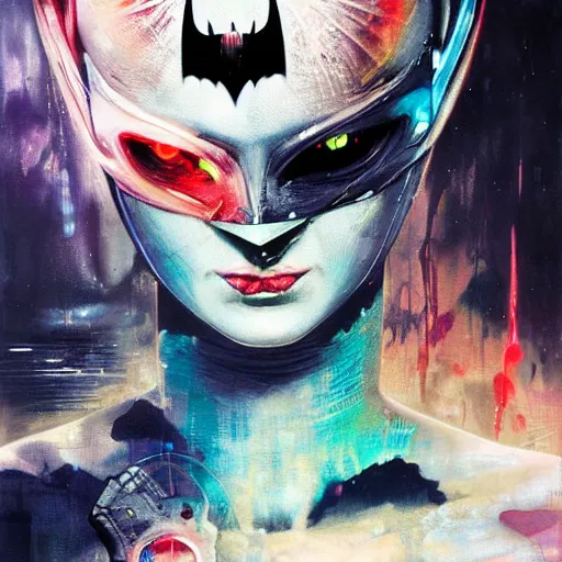 Image similar to dream portrait of Batman, cameras, melting ,8k,by tristan eaton,Stanley Artgermm,Tom Bagshaw,Greg Rutkowski,Carne Griffiths, Ayami Kojima, Beksinski, Giger,trending on DeviantArt,face enhance,hyper detailed,minimalist,cybernetic, android, blade runner,full of colour