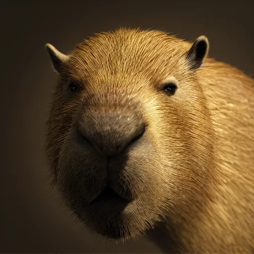 Image similar to a high quality photo of an antropomorphic capybara wearing a suit, 3d scene, render, ultra realistic, zenith view, Greg Rutkowski, artstation, cgsociety, unreal engine