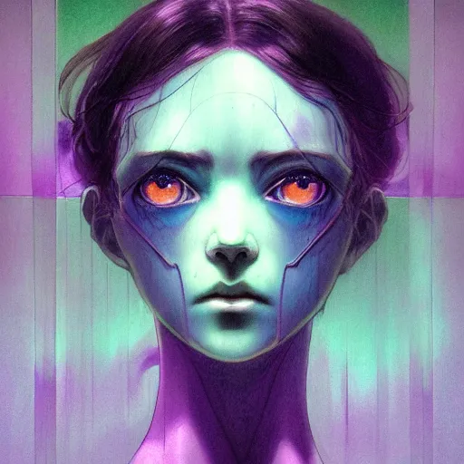 Image similar to prompt : pale violet and deep green portrait inside window soft light painted by james jean and katsuhiro otomo and erik jones, inspired by evangeleon anime, smooth face feature, intricate oil painting, high detail illustration, sharp high detail, manga and anime 1 9 9 9