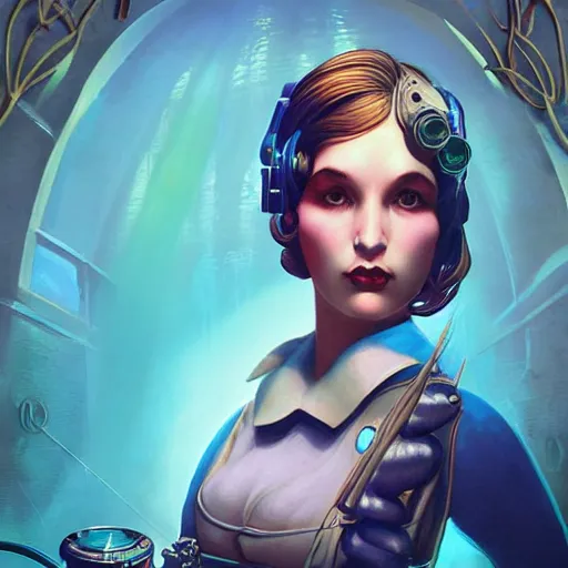 Image similar to lofi underwater artstation bioshock portrait, Pixar style, by Tristan Eaton Stanley Artgerm and Tom Bagshaw.