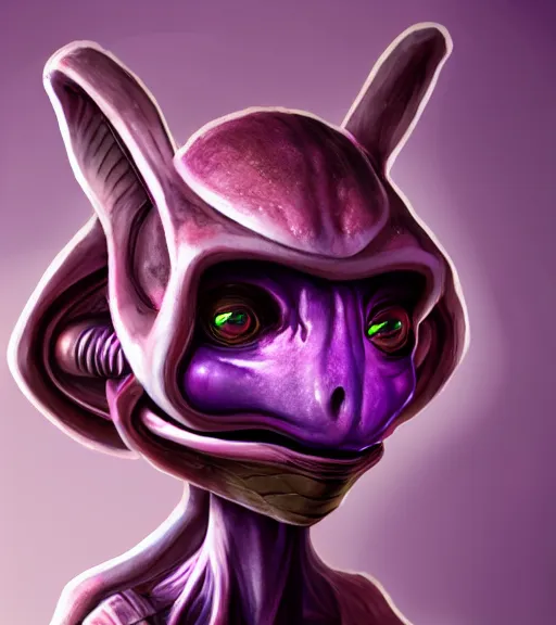 Image similar to character portrait art, ant alien, trending in artstation, purple color lighting