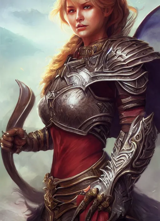 Image similar to a ruthless female paladin, full body, 8 k, hyperrealistic, dragon slayer, hyperdetailed, fantasy portrait by laura sava