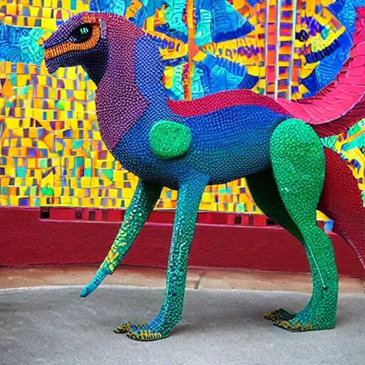 Image similar to extremely colorful, concrete mosaic sculpture of an alebrije griffin, art by wouterina de raad and james tellen and sherri warner hunter
