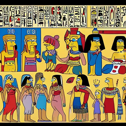 Image similar to Simpsons Family in the style of old Egyptian hieroglyphs