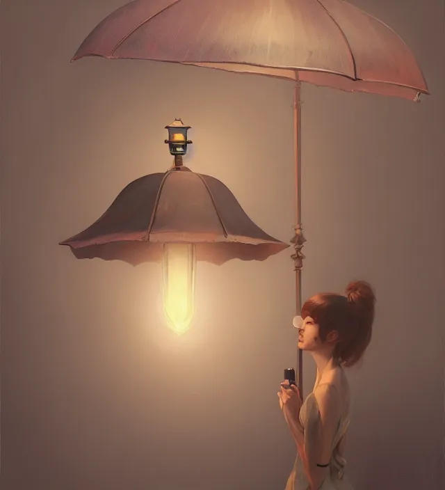 Image similar to lamp that is an umbrella, very detailed texture, realistic shaded lighting, art style by ilya kuvshinov, katsuhiro, artgerm, jeremy lipkin, michael garmash, nixeu, unreal engine 5, radiant light, intricate environment