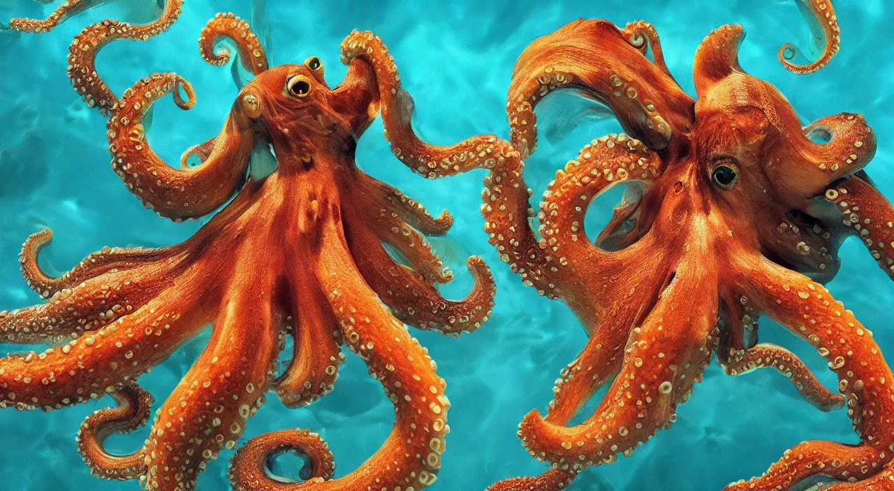 Prompt: Massive wallpaper of two octopuses fighting underwater, award winning