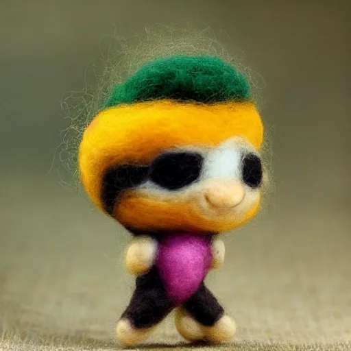 Image similar to a chibi needle felted hero, needle felting art.