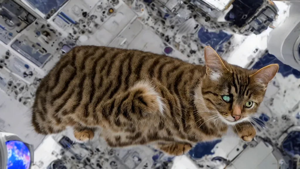 Image similar to Photo of a cat floating inside the ISS