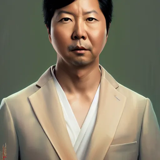 Image similar to symmetry portrait of ken jeong, intricate, elegant, highly detailed, digital painting, artstation, concept art, smooth, sharp focus, illustration, art by artgerm and greg rutkowski and alphonse mucha