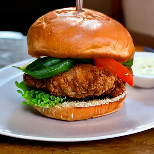 Prompt: fried chicken cheeseburger