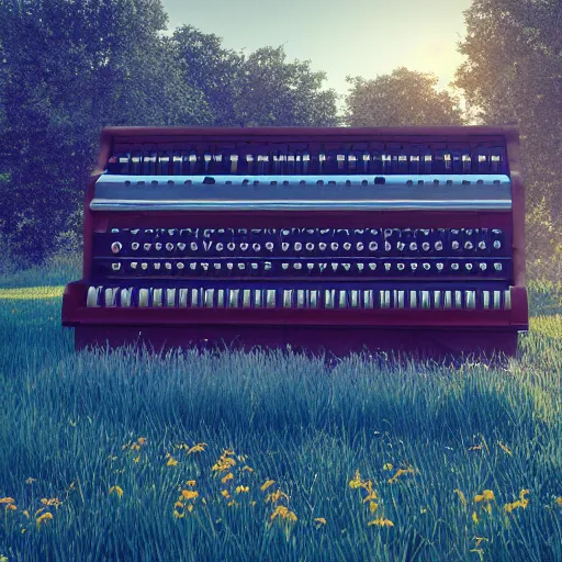 Prompt: a large church organ in a field, trending on artstation, render, 3 d, octane, 4 k, 8 k, unreal engine, cinema 4 d